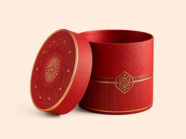 Red round rigid box