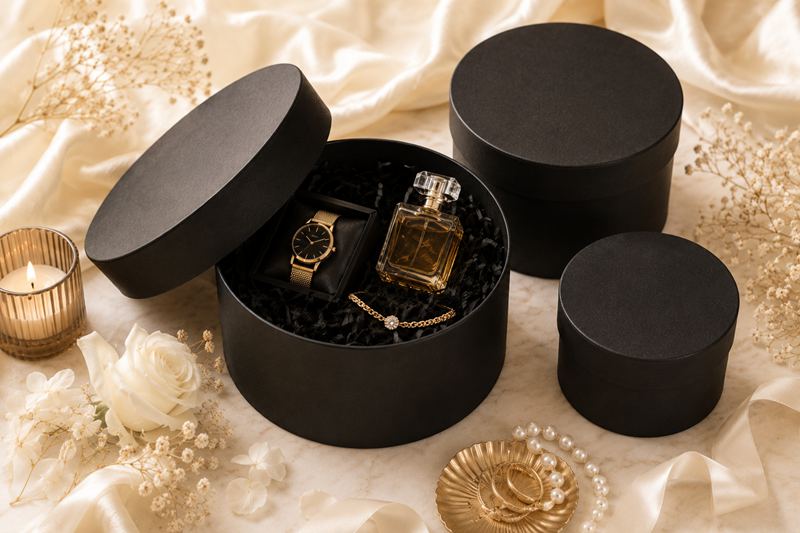 Black Round Rigid Box