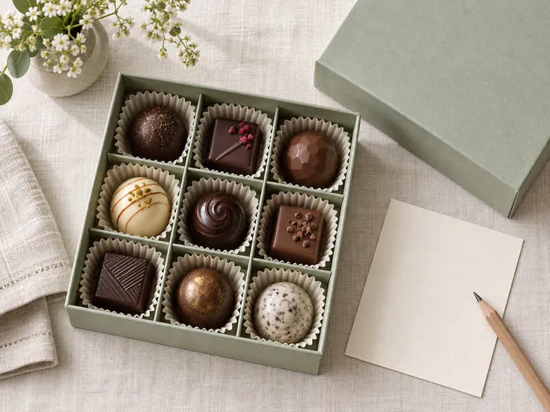 Sage Chocolate Gift Box With Nine Individually Separated Bonbons