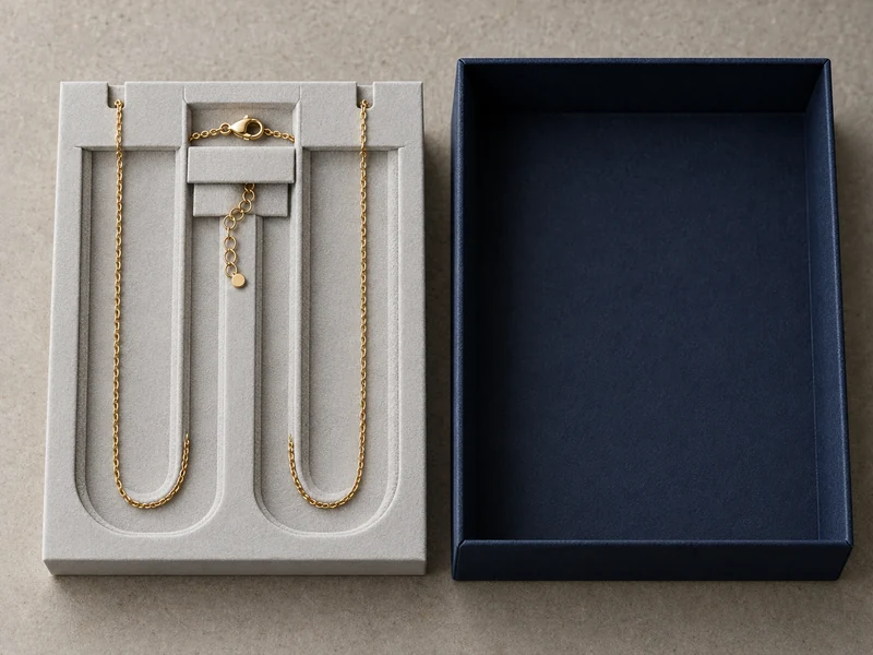 Rear necklace insert with divided chain channels and a separate clasp pocket Rear necklace insert with divided chain channels and a separate clasp pocket