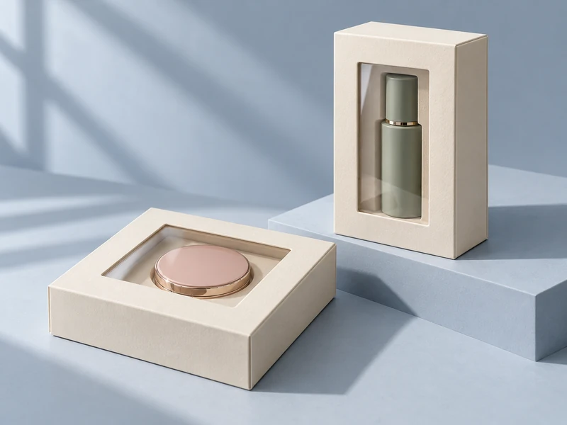 Closed rigid boxes with a horizontal lid window and a vertical front window